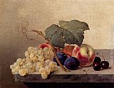 Emilie, Paintings - Still Life With Grapes, Peaches, Plums And Cherries by Emilie Preyer